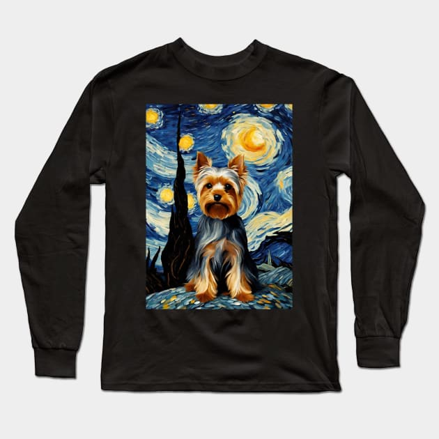 Dog Breed in a Van Gogh Starry Night Art Style Yorkshire Terrier Yorkie Long Sleeve T-Shirt by Art-Jiyuu